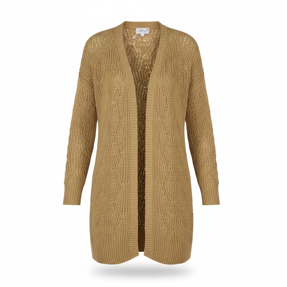 Elegant Tan Open-Front Cardigan - Picture 1 of 9
